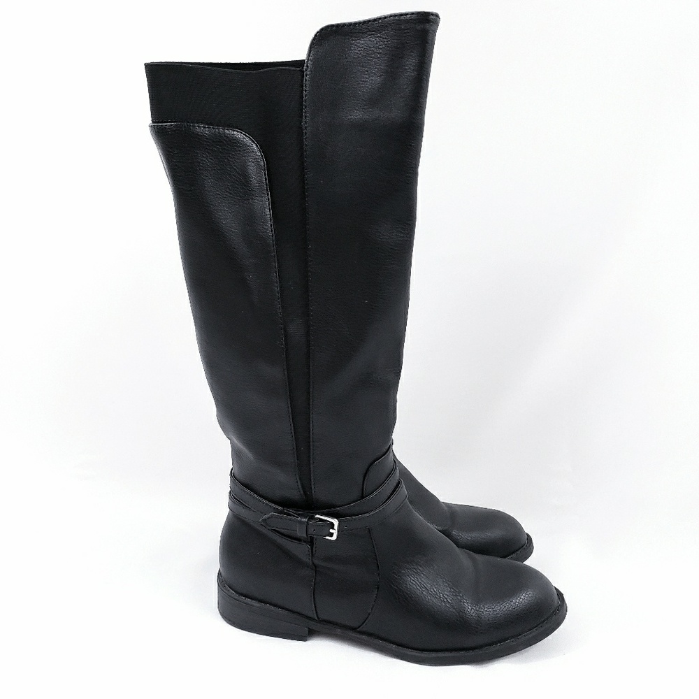 Black Faux Leather Riding Boots